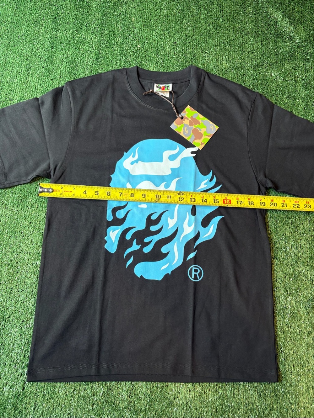 Bape Black Tee with Bright Blue Flame Ape Logo - Picture 11 of 11